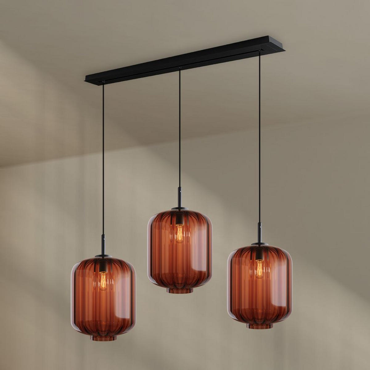 HÄNGELEUCHTE Velo 3-flammig Braun Ø 25cm - Schwarz/Braun, Glas (25/25/27cm) - s.luce