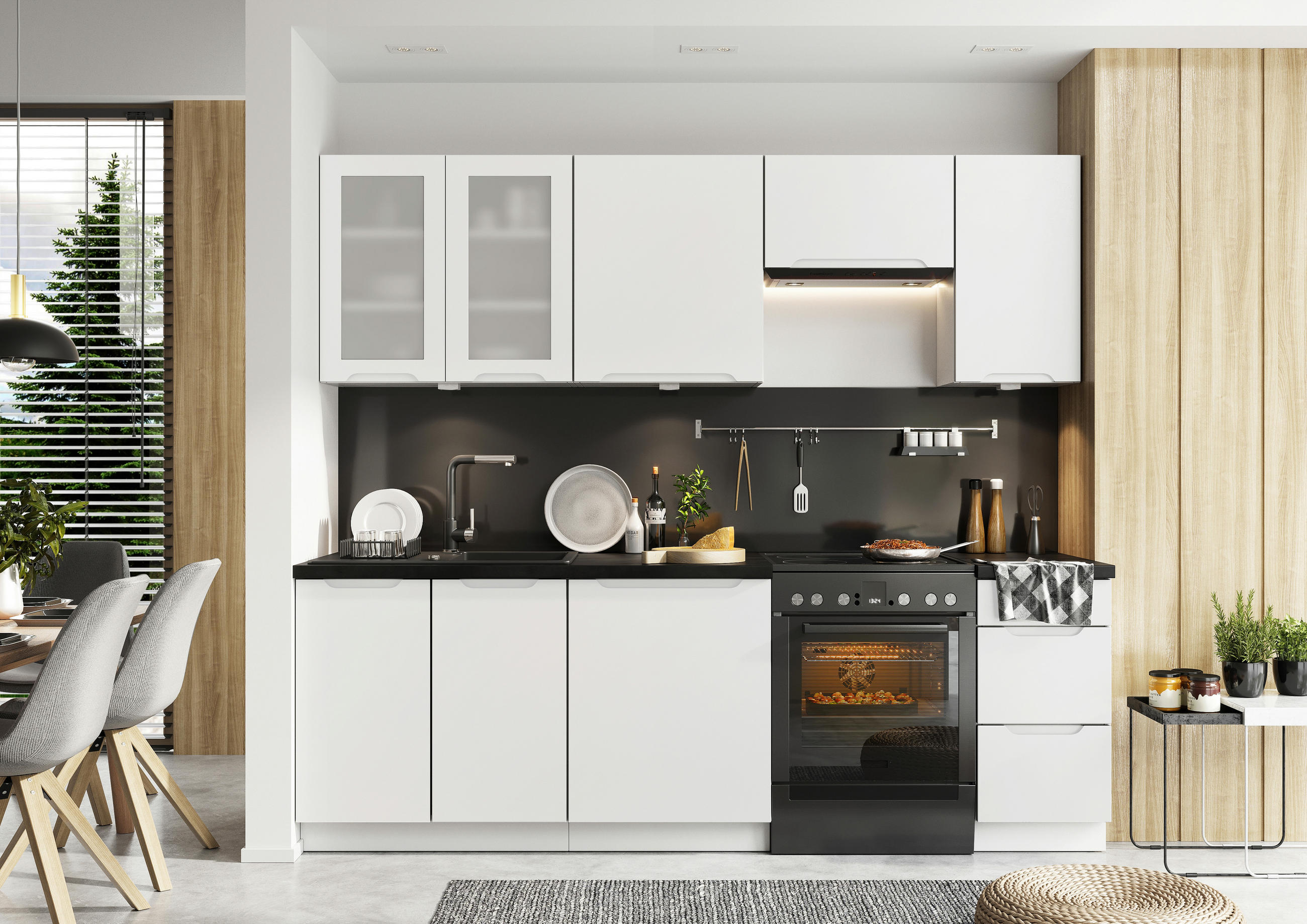 KÜCHENZEILE KS14-G240 - Zivora - für ein harmonisches Küchenambiente - Weiß, Holz/Metall (240/213.3/52.4cm) - ROYAL24_MARKT