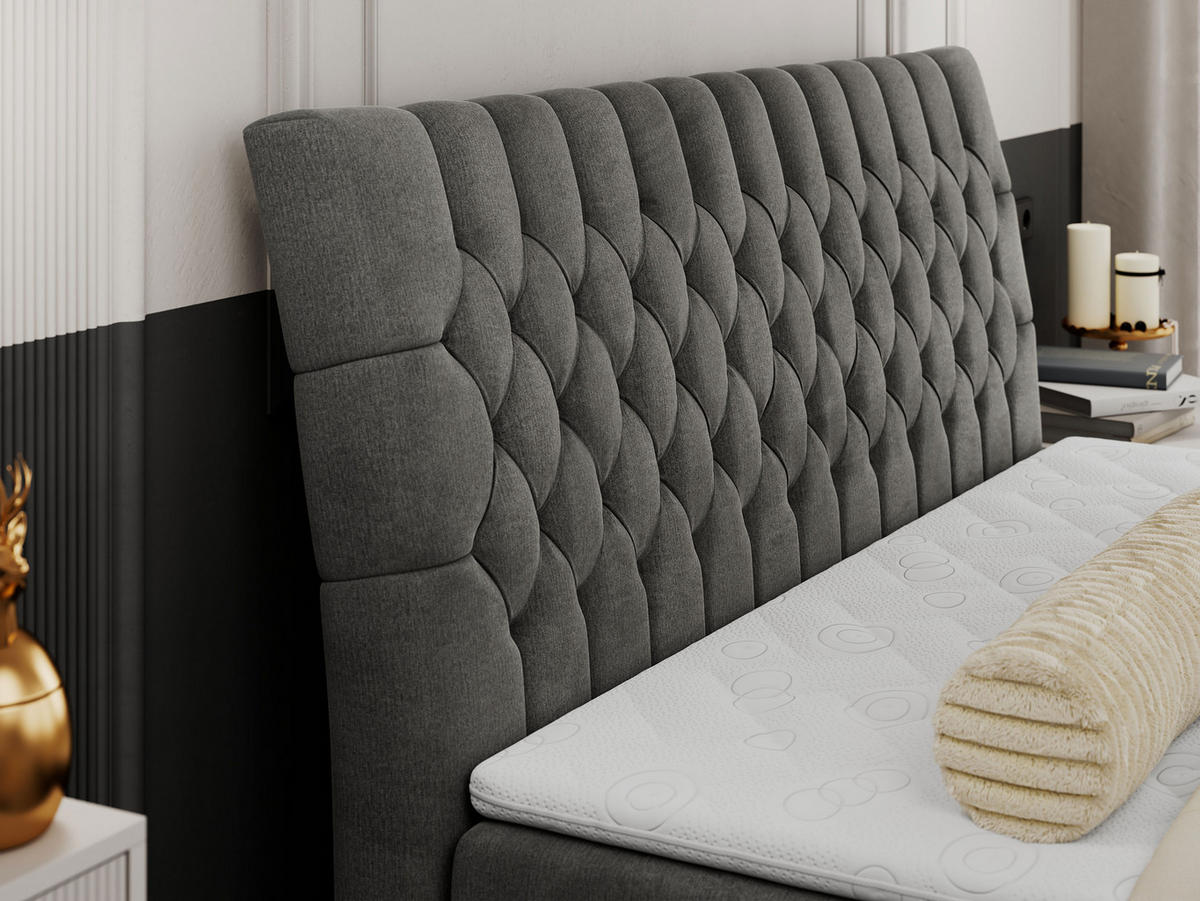 BOXBETT MILEN 180/200 Dunkelgrau Velvet - H3 - Dunkelgrau, Holz/Textil (180/200cm) - MKS