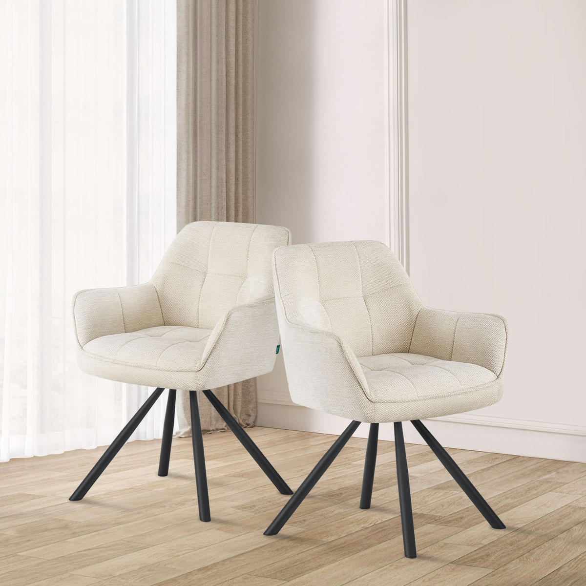 ESSZIMMERSTUHL THOMAS-LENI 2er-Set 180°drehbar - Creme/Schwarz, Textil (61/81/62cm) - DUBI Möbel