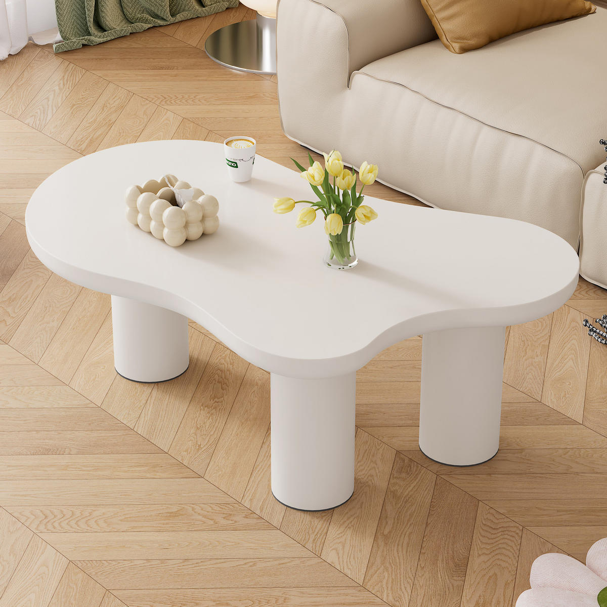 KONFERENČNÍ stolek z MDF a PVC, 107/66/40,5 cm bílý, v designu oblaku - bílá, kompozitní dřevo (107/66/40.5cm) - BEAOK