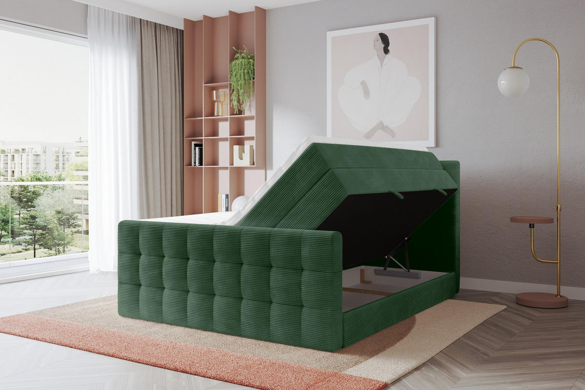 BOXSPRINGOVÁ POSTEL s matrací H3/H4 - IGAN-Z KING - 200x200 cm Zelená - lesní zelená, kompozitní dřevo (203/200cm) - ALTDECOR