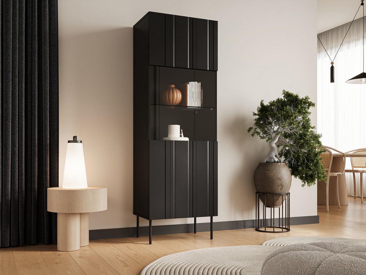 VITRINE Isla 60 - Schwarz, Holzwerkstoff/Metall (60/180/42cm) - MIRJAN24