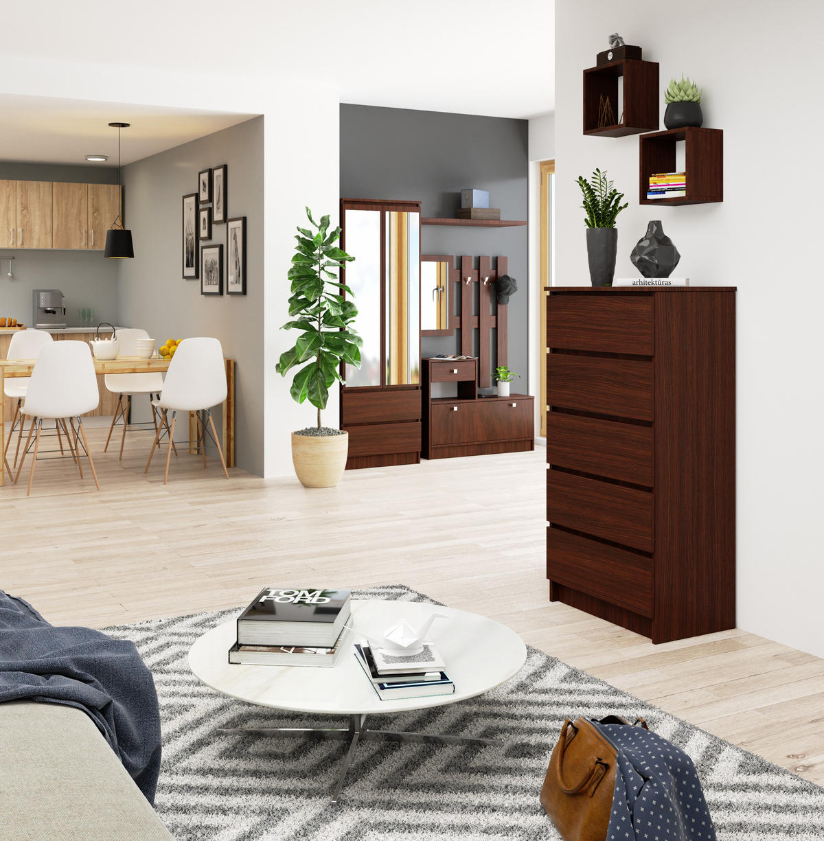 KOMMODE Dunkelbraun 121/60/40 - Dunkelbraun, Holzwerkstoff (60/121/40cm) - RAUMHIRSCH FURNITURE