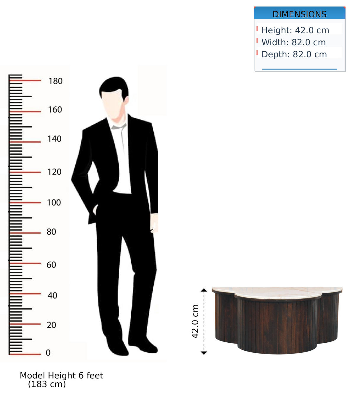 COUCHTISCH mit Samt-Mokka-Finish, Marmor, weiß und dunkelbraun - Dunkelbraun, Holz (82/82/42cm) - Artisan Furniture