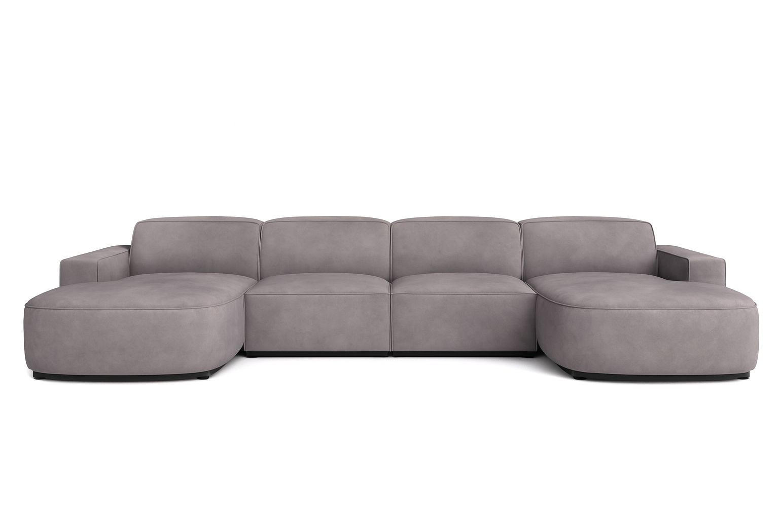 ECKSOFA Cursal Round U-Form, Stoff Salvador, Grau - Grau, Holz (364/166cm) - Kaiser Möbel