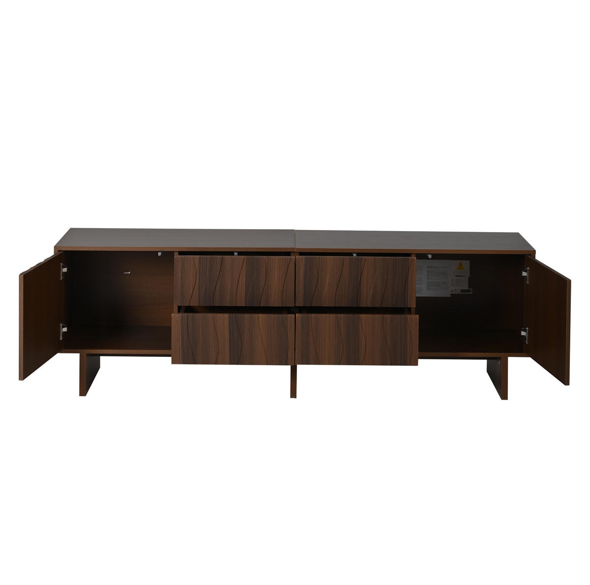 TV stolík 180/40/56 cm tmavý orech z drevotriesky s vlnitým dizajnom, 4 zásuvkami a 2 dvierkami - hnedá, kompozitné drevo (180/56/40cm) - OKWISH