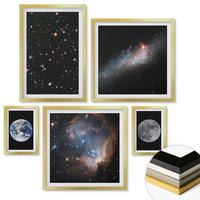 WANDBILDER 5er Set - 50x50 cm & 20x30 cm & 40x60 cm Goldrahmen - Galaxie Weltraum Mond - Goldfarben, Kunststoff (40/60cm) - ArtPrintCave