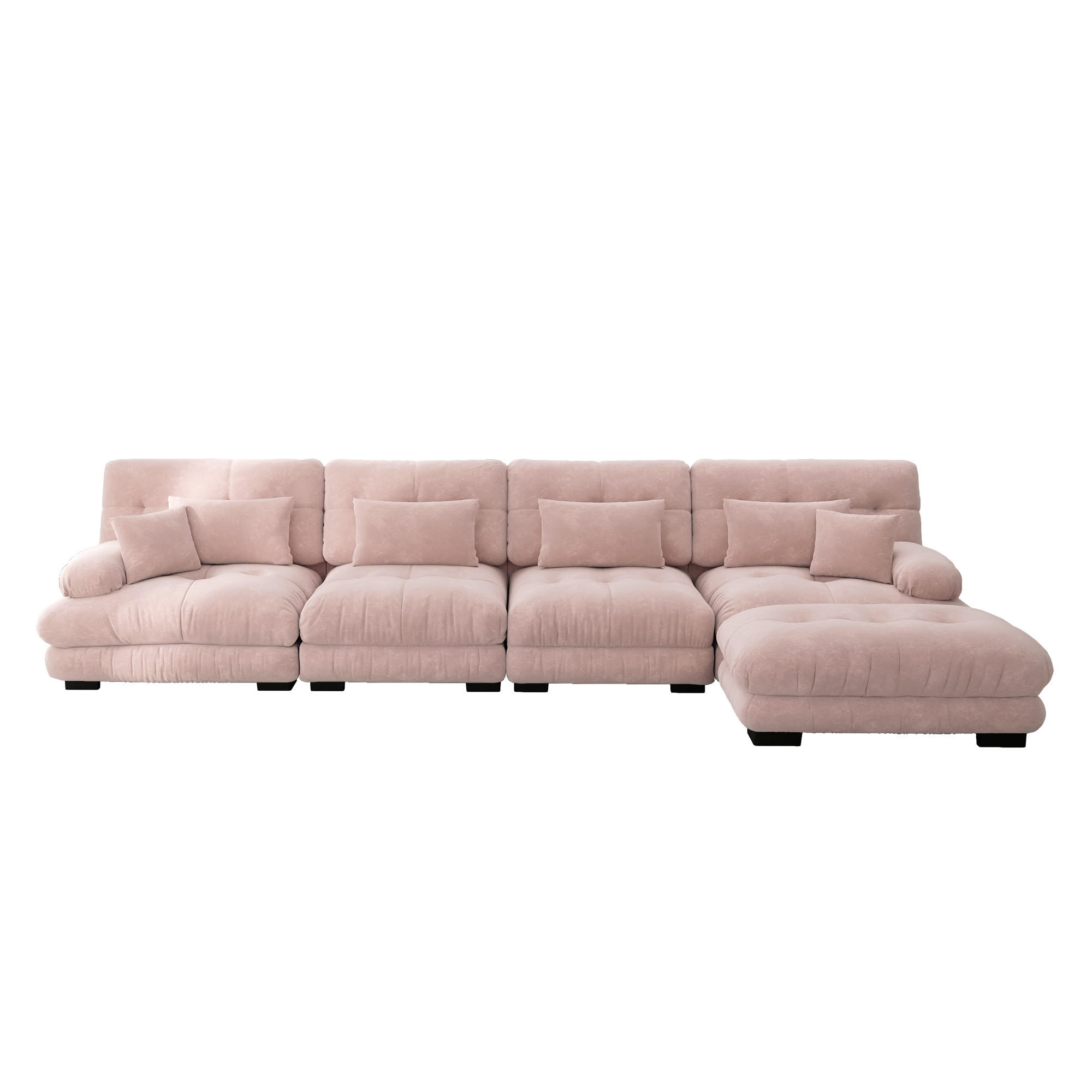 4-SITZER ECKSOFA Chenille Rosa mit Ottoman - Rosa, Textil (406/145cm) - WISHDOR
