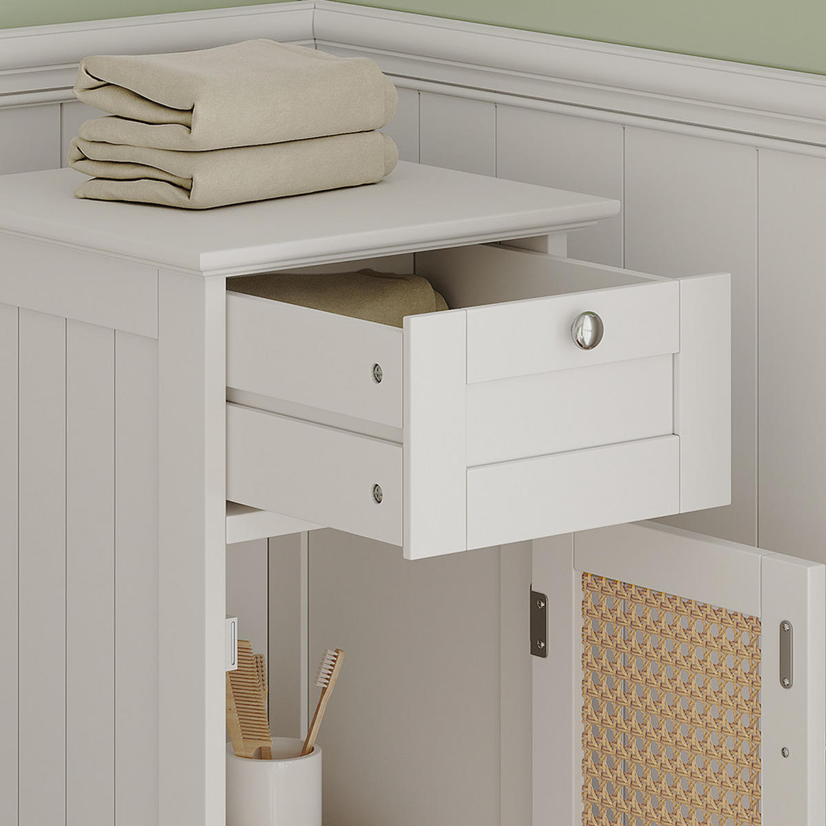 MIDISCHRANK Rosario Weiß 32 x 87 cm mit Tür und Schublade - Weiß, Holzwerkstoff (32/87/30cm) - Vicco