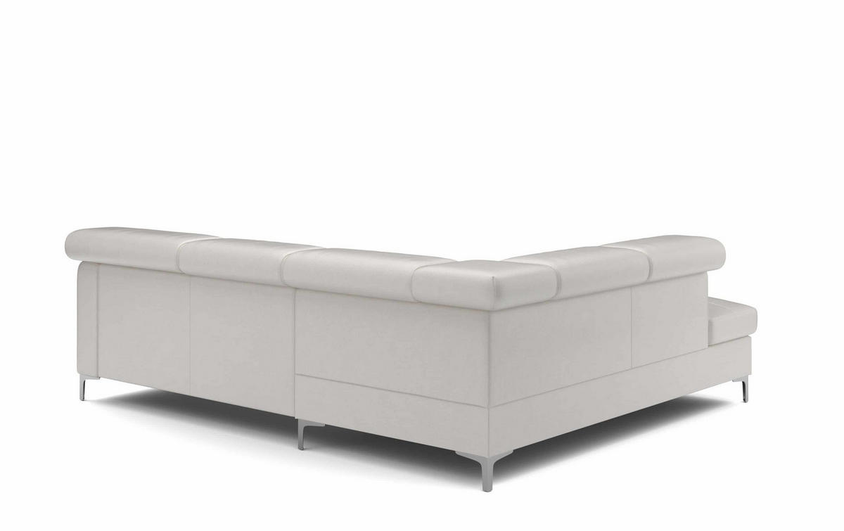 ECKSCHLAFSOFA aus Echtleder mit Schlaffunktion und Bettkasten - Chromfarben/Eiche Bianco, Leder/Holz (242/207cm) - Cotta