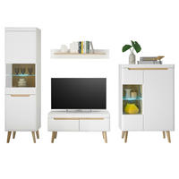 WOHNWAND 4-teilig weiß matt, Eiche, skandinavisch 290 cm, Wohnkombination mit Soft-Close-Funktion - Eichefarben/Weiß, Glas/Holz (290/197/40cm) - Furn.Design