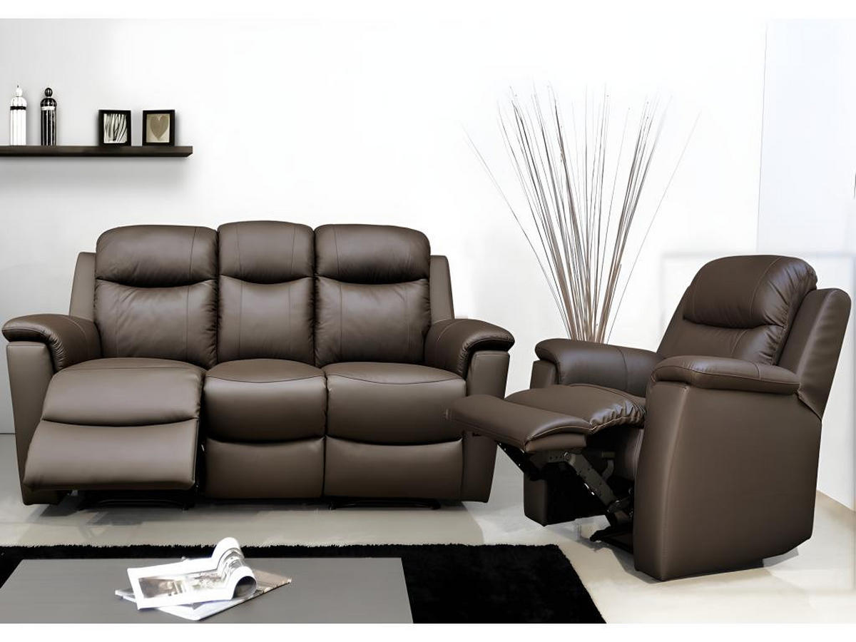 RELAXSOFA Leder 3-Sitzer - Braun - EVASION - Braun, Leder (96/100/205cm) - Vente-Unique