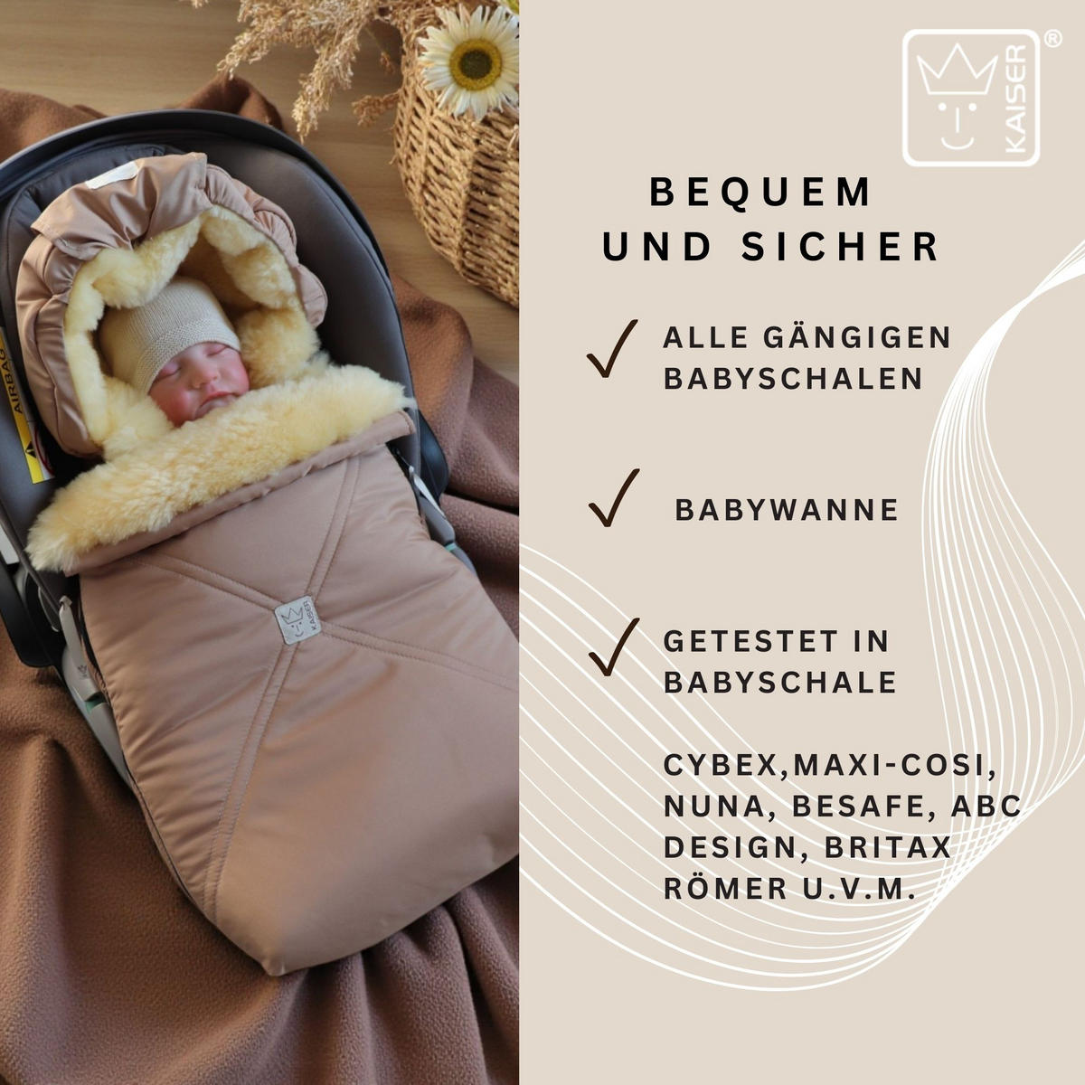 LAMMFELL-BABYSCHALENFUSSSACK Emmy, sand - Beige, Fell (37/10/80cm) - Kaiserbaby
