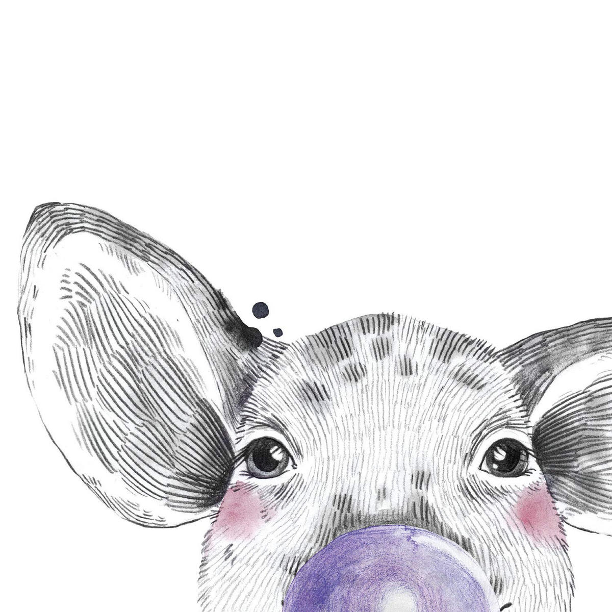 POSTER Set Mit 6 Tiere Babys Mit Kaugummi Hirschschwein Elefant Zorro Bär Hund A4 Schwarzer Rahmen - Schwarz, Papier (29/3cm) - Nacnic