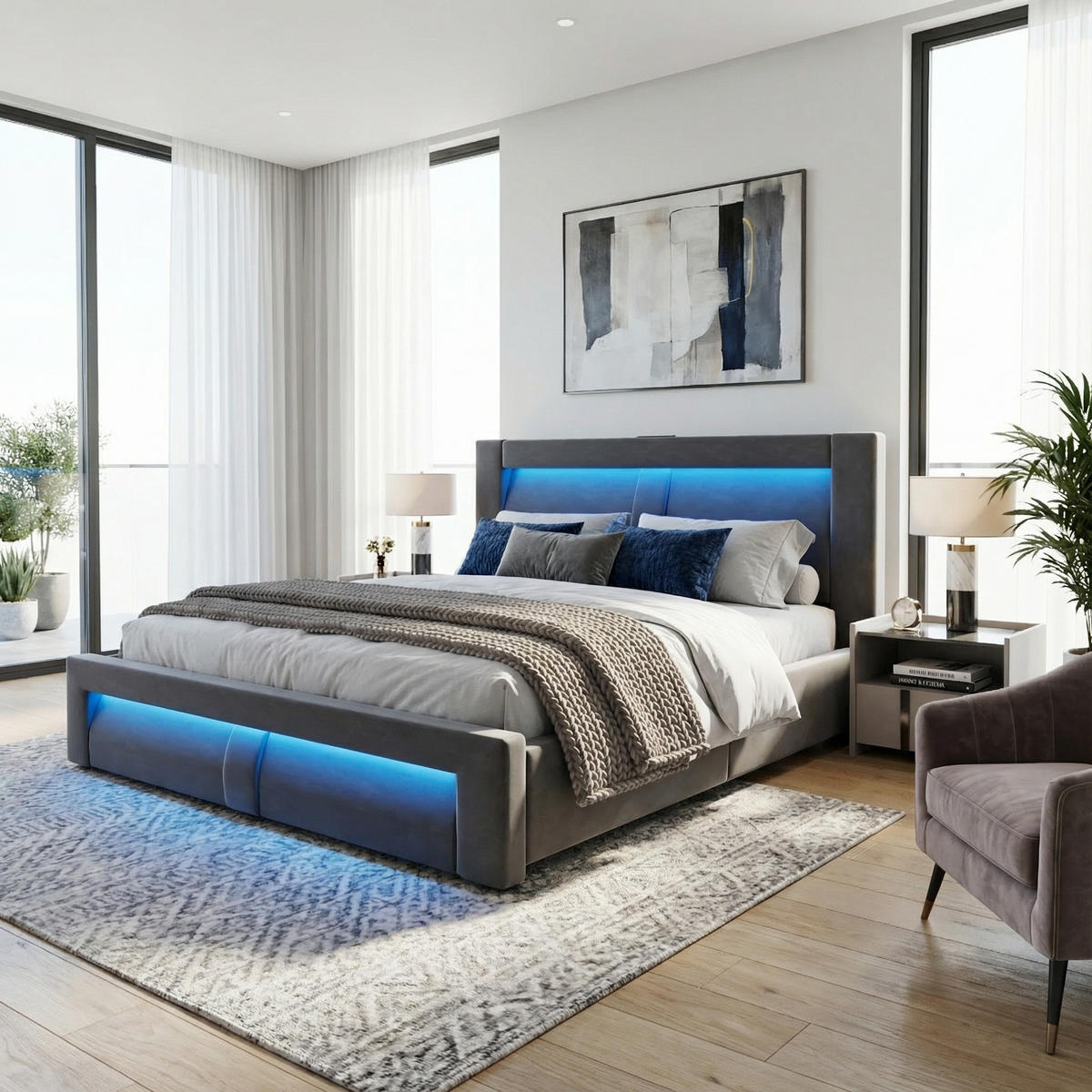 POSTEL 180x200 cm, šedý samet - šedá, textil (180/200cm) - Urban Meuble