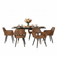 ESSGRUPPE mit ausziehbarem Tisch und 6 Armlehnstühlen in Wildlederoptik, Braun - Multicolor/Schwarz, Metall (47/81/45.5cm) - Meubles Cosy