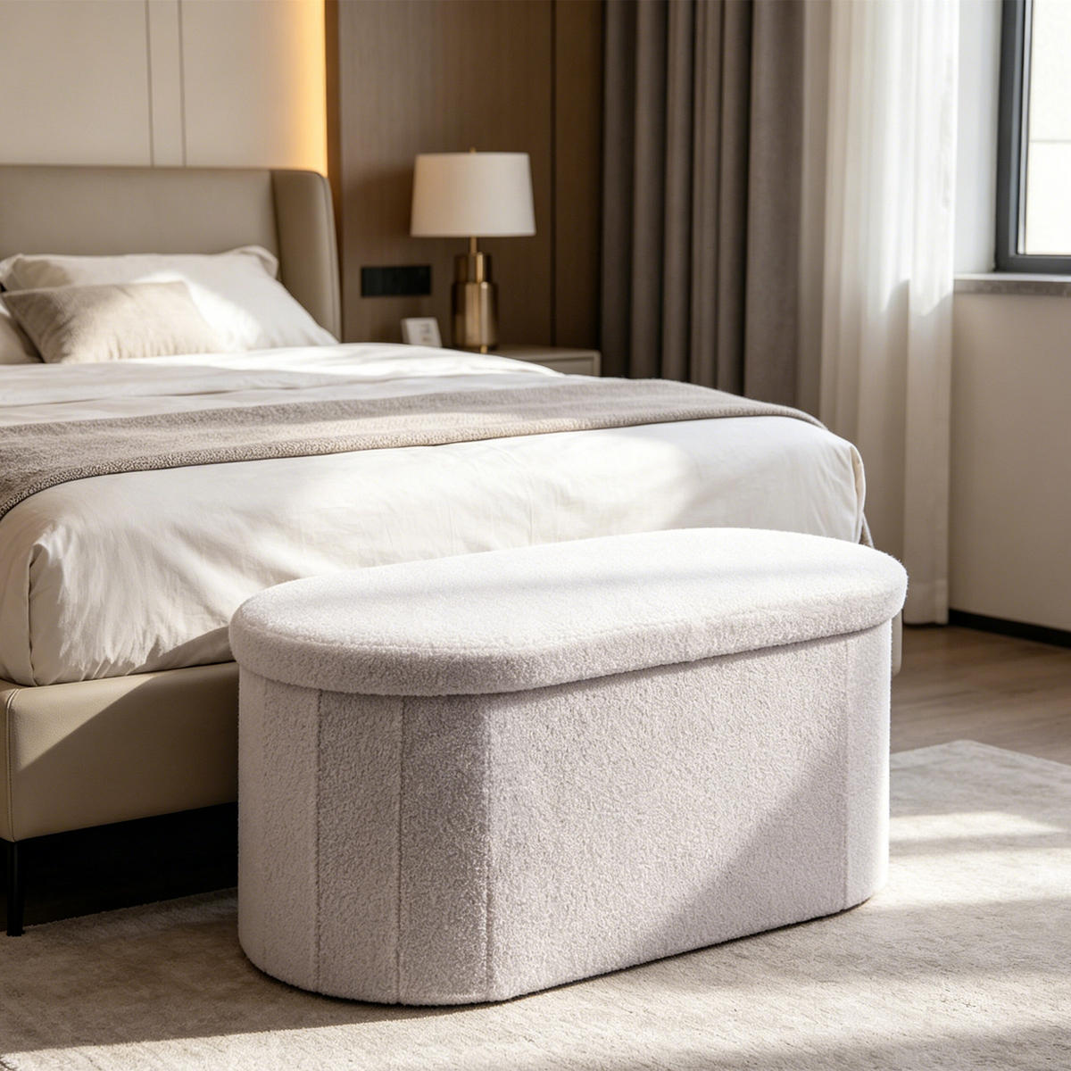 LAVICE Bílá s úložným prostorem teddy čalounění 76 cm - bílá, kompozitní dřevo/textil (76/38/38cm) - Relaxdays
