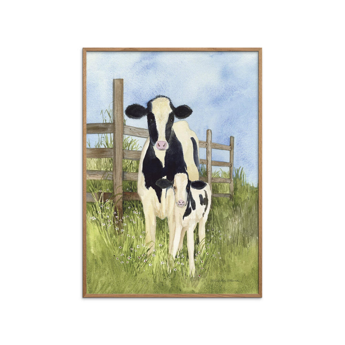 POSTER mit Rahmen Wild Apple - Farm Family Cows - Eichefarben/Grün, Holz/Papier (70/100cm) - Poster&Frame