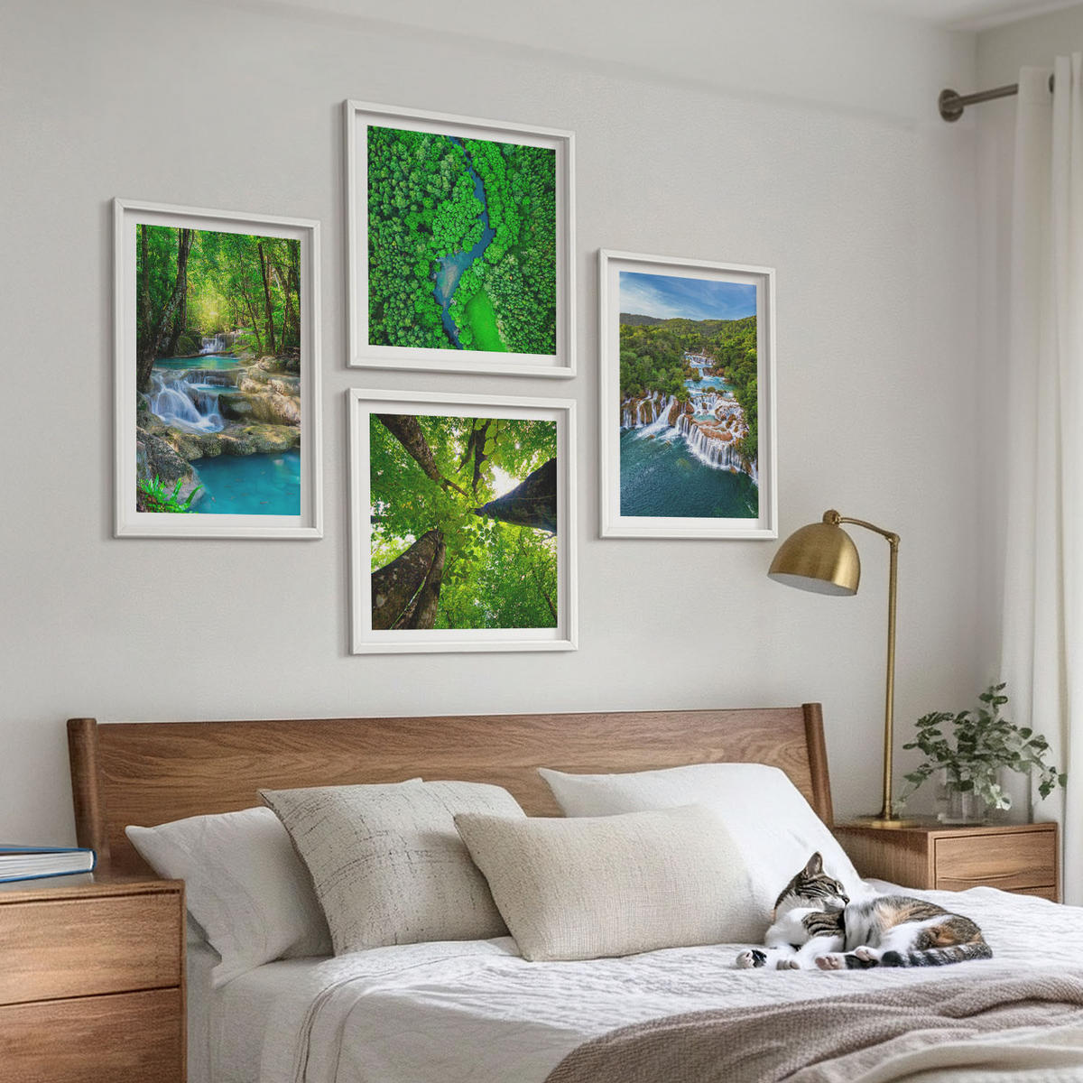 BILDER SET 4er Set - 50x50 cm & 40x60 cm Weißer Rahmen - Wasserfälle grüner Wald Wasser - Weiß, Kunststoff (50/50cm) - TULUP