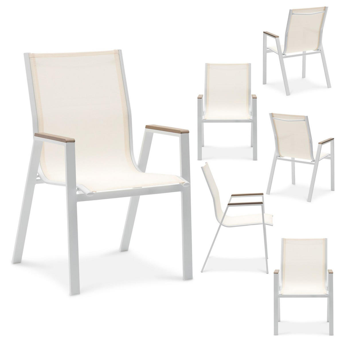 GARTENSTÜHLE MONDELLO 6er-Set beige, weiß - Beige, Metall (47/90/42cm) - IDIMEX