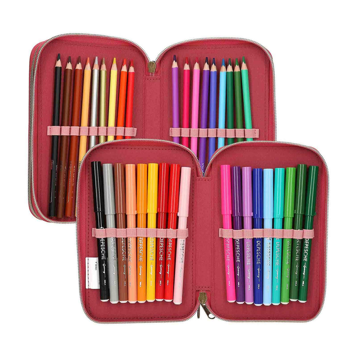 3-FACH FEDERTASCHE LEOHEART TOPModel rosa 7,5 x 13 x 20 cm - Rosa, Kunststoff (13/20/7.5cm) - Depesche Germany