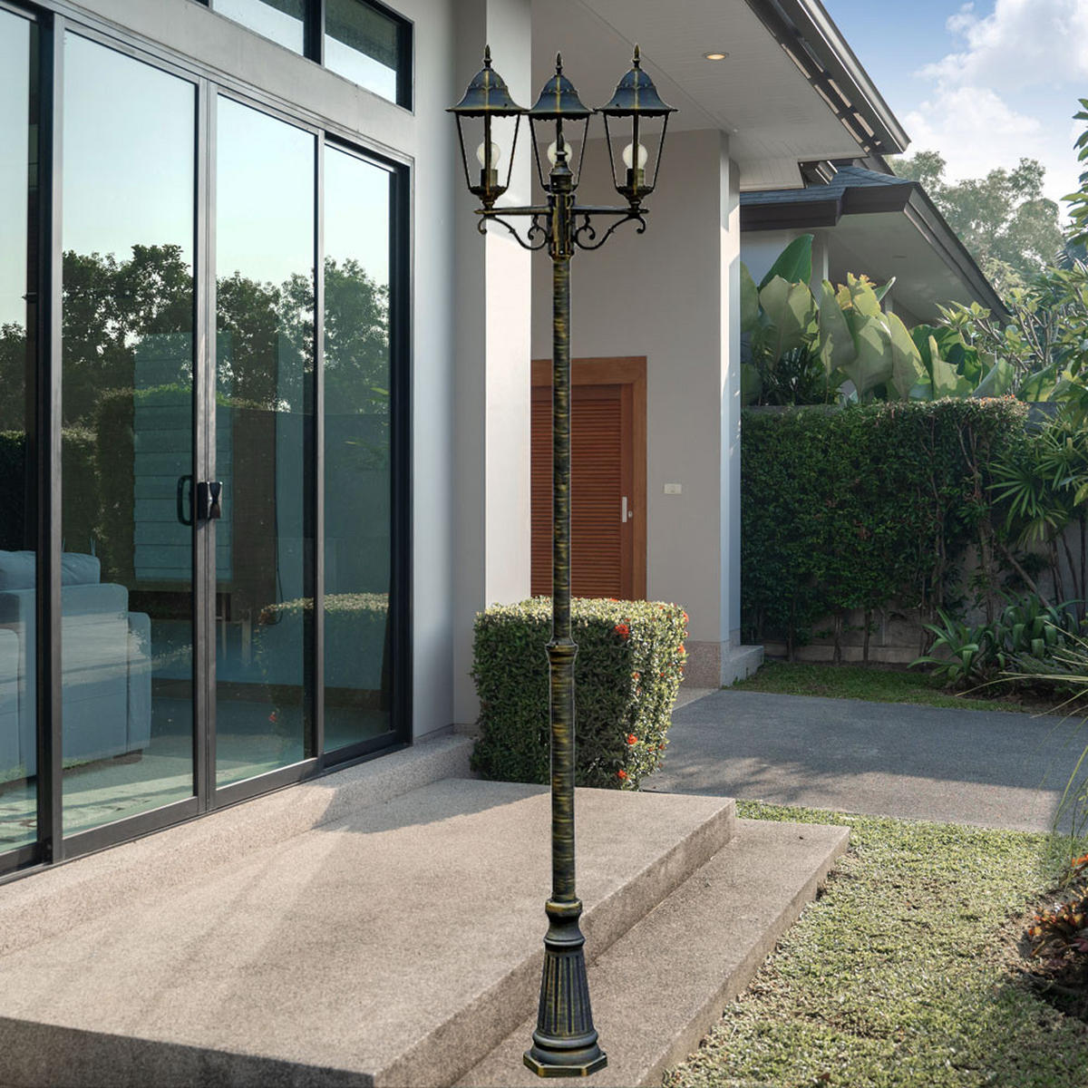 LED AUSSENLEUCHTE Kandelaber Bronze Glas - Bronzefarben, Glas (55/58/220cm)