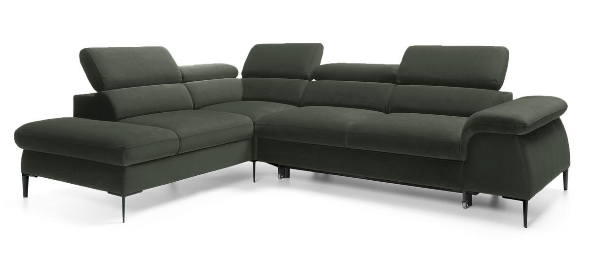 SCHLAFSOFA 280 cm Amaro L mit verstellbaren Kopfstützen, Links, Grün - Grün, Holz (280/214cm) - Emporius