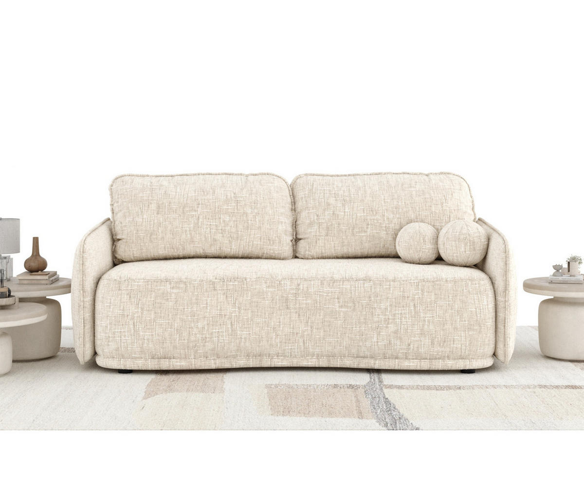 SCHLAFSOFA Mitsis Creme Webstoff - Creme/Schwarz, Holz/Holzwerkstoff (231/93/106cm) - Maison de Reve