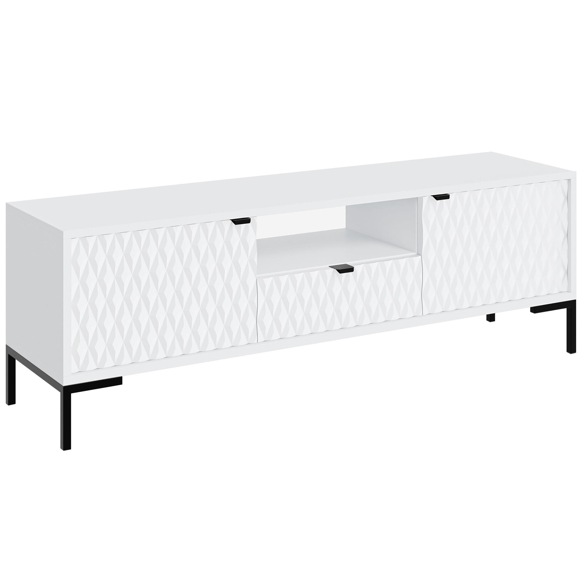 Beautysofa NÍZKÁ KOMODA Montreal se 2 dvířky, 1 zásuvkou a otevřenou přihrádkou, dekorativní 3D čela, bílá