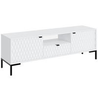 LOWBOARD Montreal mit 2 Türen, 1 Schublade und offenem Fach, dekorative 3D-Fronten, Weiß - Schwarz/Weiß, Holzwerkstoff/Metall (150/47/40cm) - Beautysofa