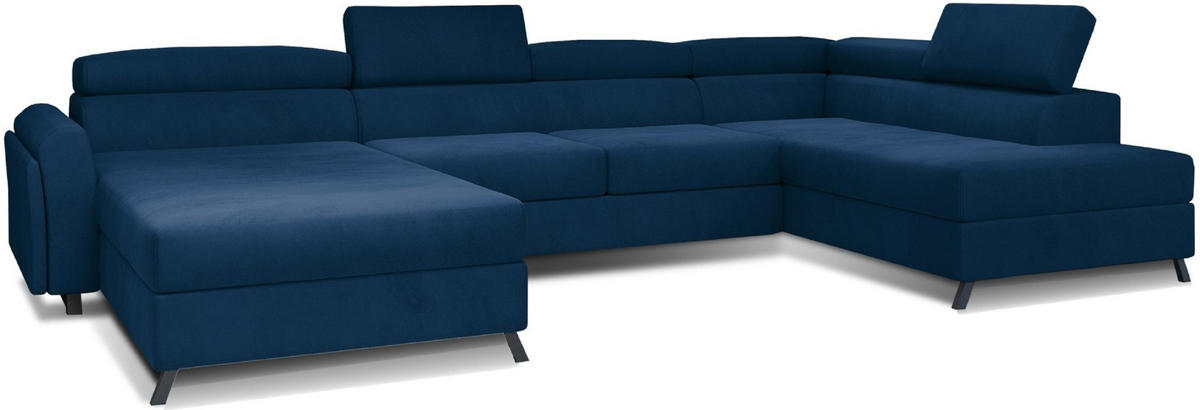 WOHNLANDSCHAFT mit Schlaffunktion und Bettkasten - Schwarz/Dunkelblau, Textil/Metall (200/98/370cm) - Eltap