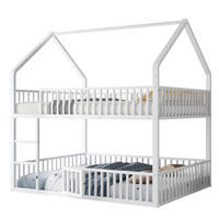 ETAGENBETT 90/140/200 cm in Weiß aus Metall mit Hausrahmen und Leiter - Weiß, Metall (140/200cm) - OKMYHOME