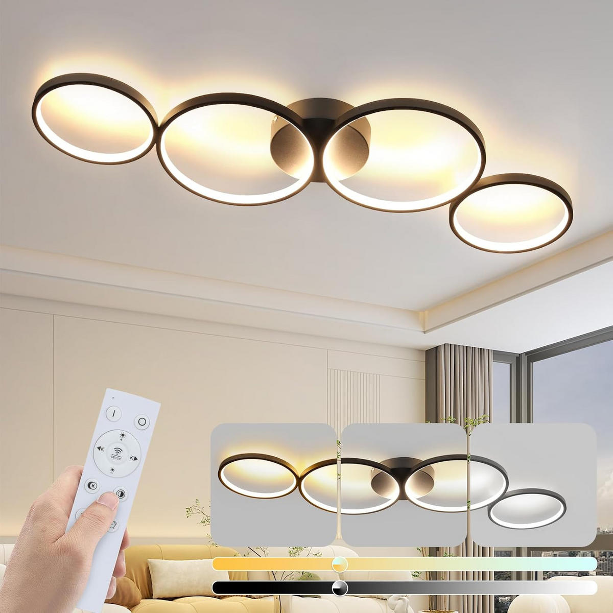 LED-DECKENLEUCHTE Tannwacht 35.5/5.8/100.0 cm - Schwarz, Metall (100/35.5/5.8cm) - ZMH