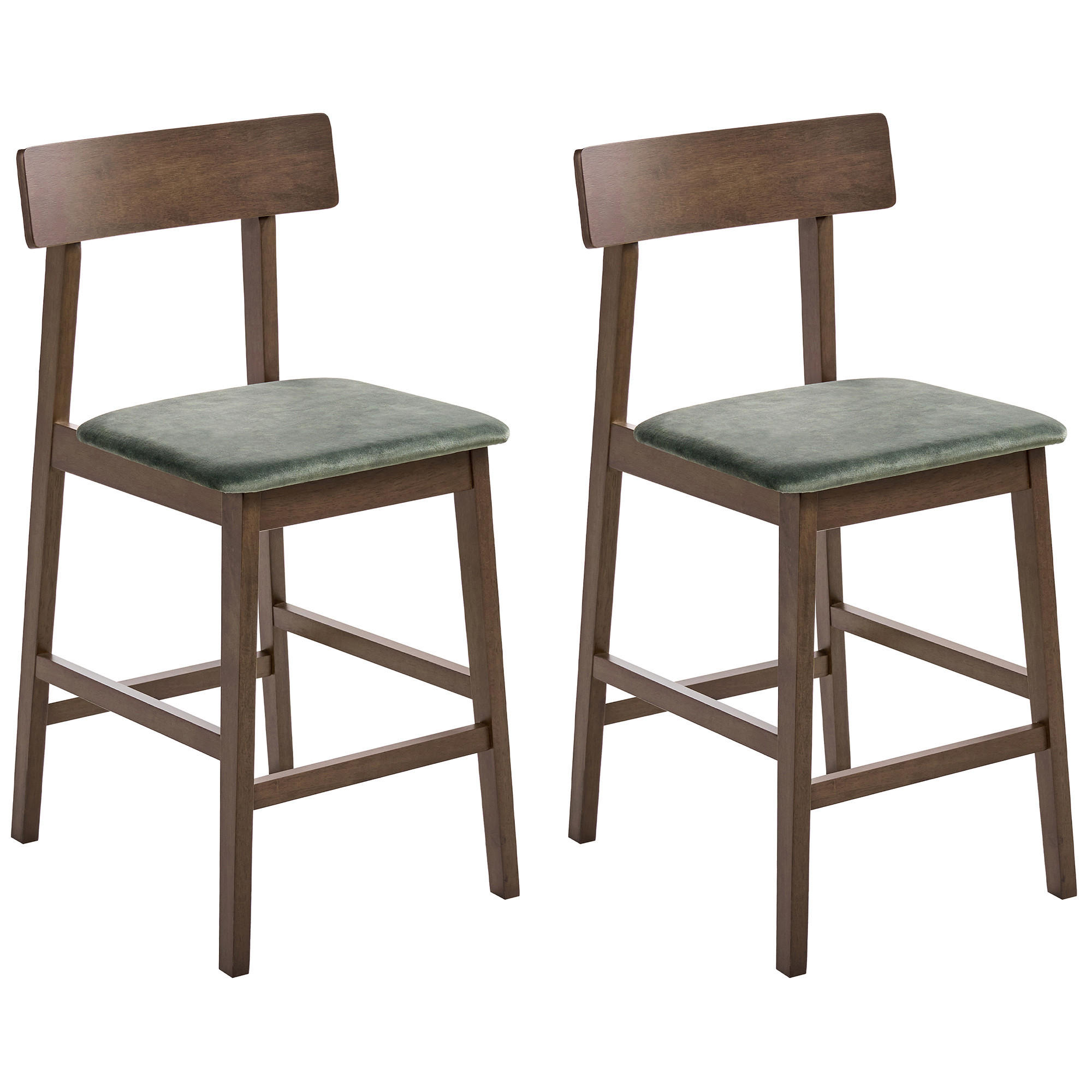 BARSTUHL 2er-Set Holz Dunkelbraun/GrünIsanti - Dunkelbraun, Holz (44/92/54cm) - Beliani