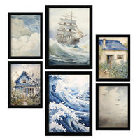 POSTER Set Mit 6 Seehaus A3 & A4 Schwarzer Rahmen - Schwarz, Papier (29/3cm) - Nacnic