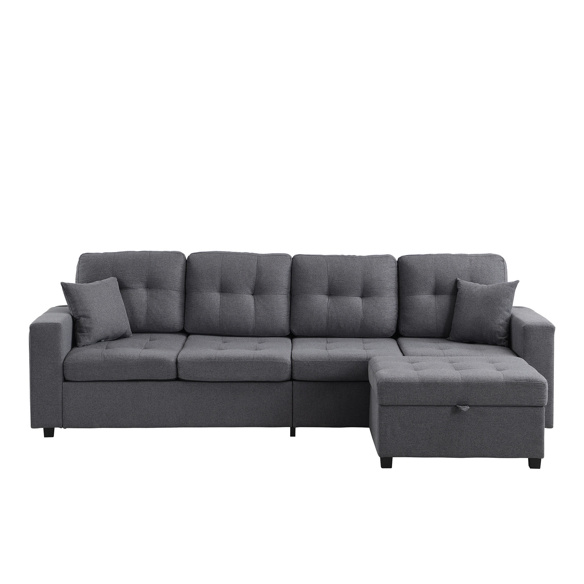 ECKSOFA 253/144.5/80.7 cm Antikgrau mit Aufbewahrungshocker, LED Stimmungslicht und Stauraum - Grau, Kunststoff/Textil (253/144.5cm) - Oxeza
