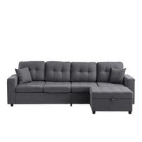 ECKSOFA 253/144.5/80.7 cm Antikgrau mit Aufbewahrungshocker, LED Stimmungslicht und Stauraum - Grau, Kunststoff/Textil (253/144.5cm) - Oxeza