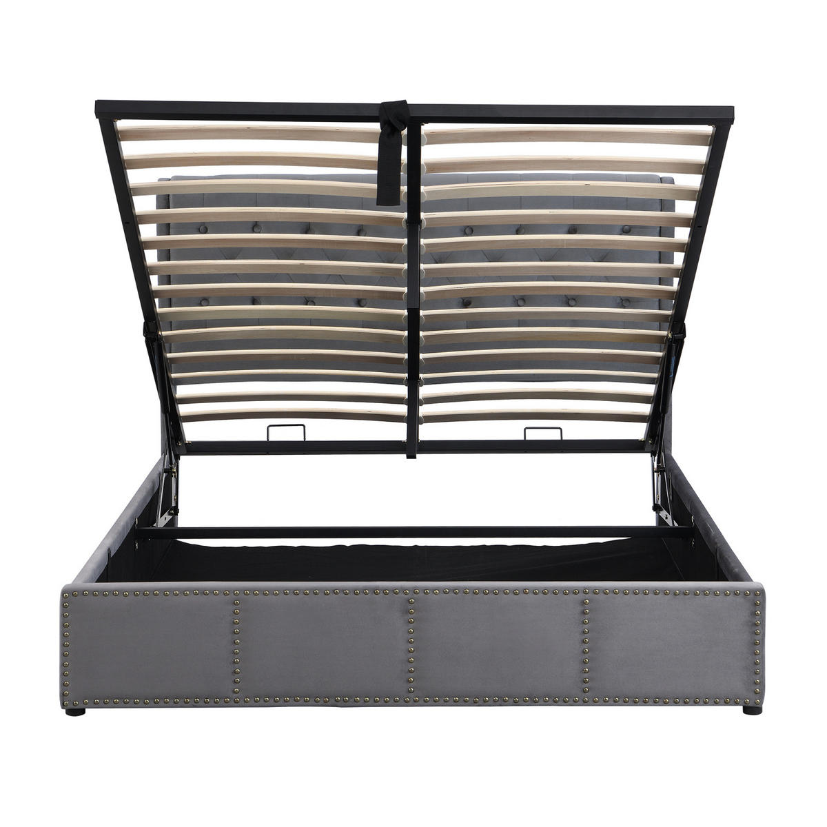 BOXSPRINGBETT 160x200 cm, Polsterbett aus Baumwolle, mit Lattenrost, Komfortablem Kopfteil, Grau - Grau, Textil/Metall (160/200cm)