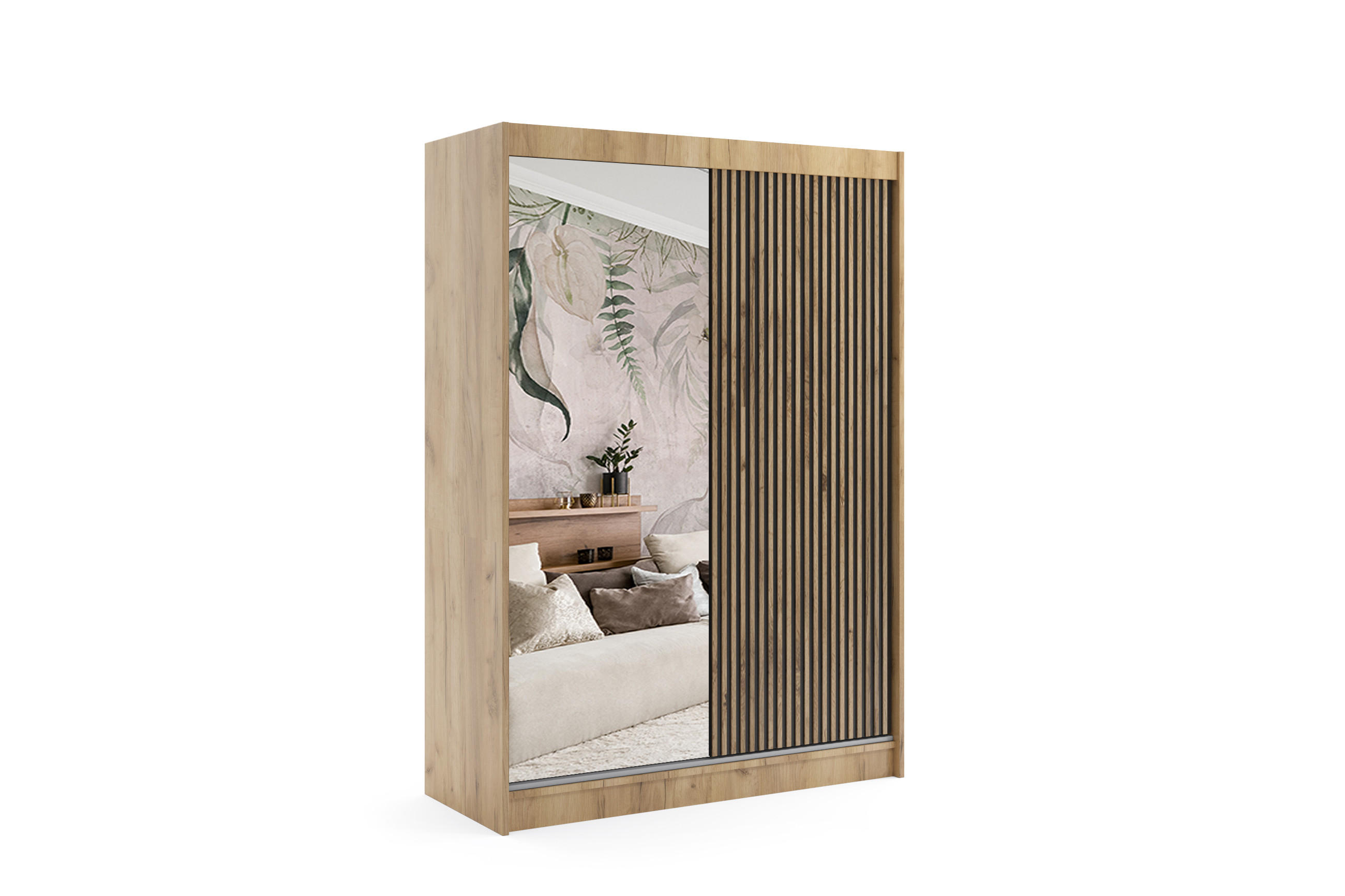KLEIDERSCHRANK VILAN mit Spiegel - 150 cm - Eichefarben|Eiche Wotan - Eichefarben/Eiche Wotan, Holzwerkstoff (150/215/61cm) - ALTDECOR