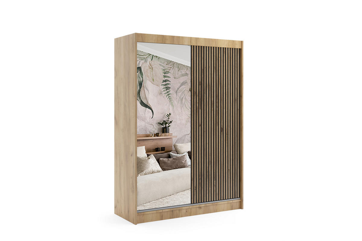 KLEIDERSCHRANK VILAN mit Spiegel - 150 cm - Eichefarben|Eiche Wotan - Eichefarben/Eiche Wotan, Holzwerkstoff (150/215/61cm) - ALTDECOR