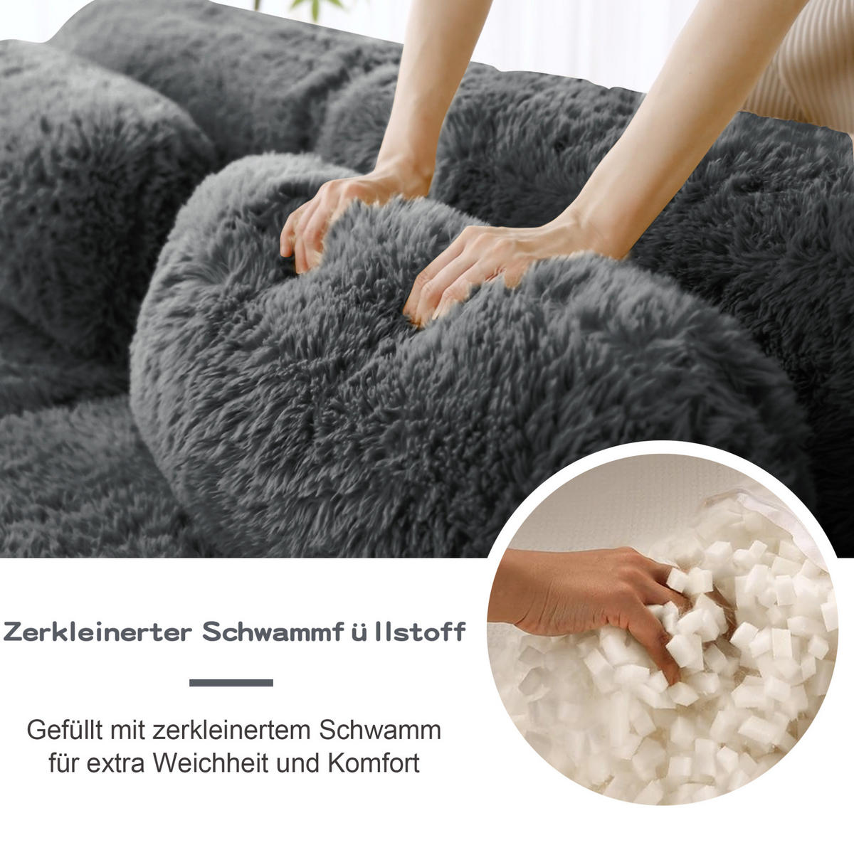 4-SITZER Sofa aus Plüsch mit modularem bonelosem Design Grau - Grau, Textil (104/73/378cm) - Modenvie