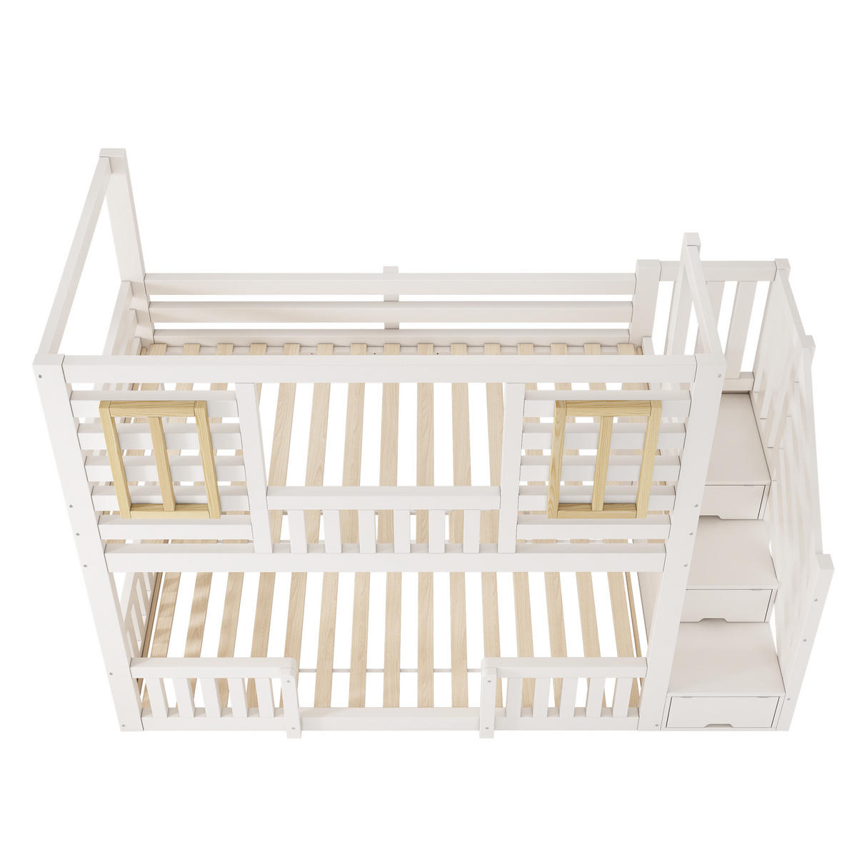 ETAGENBETT 90/200 cm mit Treppenschrank, 2 Liegeflächen und Lattenrost, Weiß - Weiß, Holzwerkstoff (90/200cm) - Redom