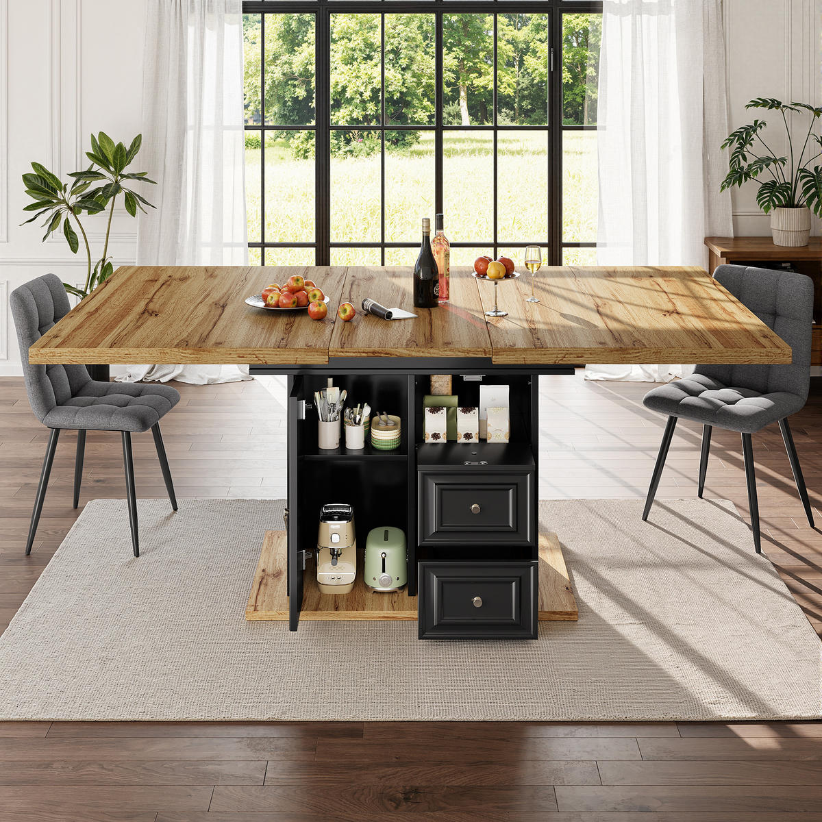 ESSTISCH 110-140x80x75 cm in Natur und Schwarz aus MDF in Holzoptik ausziehbar - Naturfarben, Holzwerkstoff (140/80/75cm) - Modfu