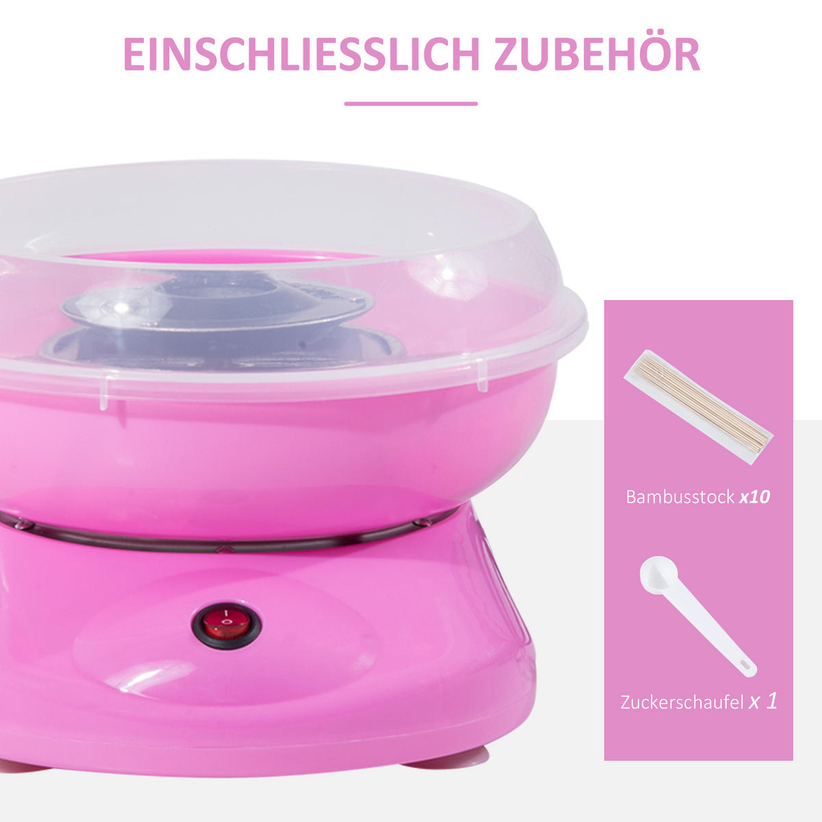 ZUCKERWATTEMASCHINE Edelstahl-und-PP Rosa - Rosa, Kunststoff (26/18/27cm) - HOMCOM