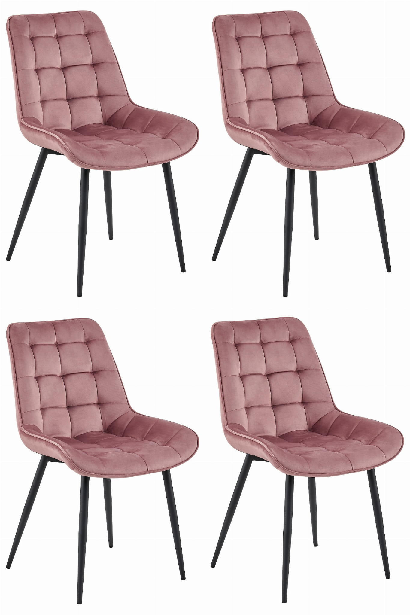 ESSZIMMERSTUHL 4-er Set BERA dunkelrosa Sitz, schwarze Beine - Dunkelrosa/Schwarz, Textil (54/88/60cm) - Valora