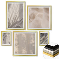 WANDBILDER 5er Set - 50x50 cm & 20x30 cm & 40x60 cm Goldrahmen - Nahaufnahme von natürlichen Boho-Stoffen - Goldfarben, Kunststoff (40/60cm) - ArtPrintCave