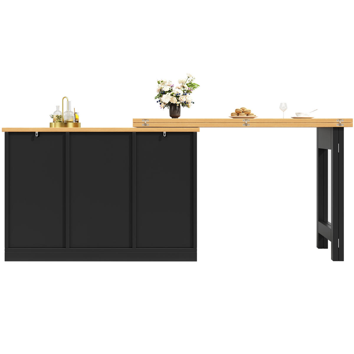 BARTISCH 120-180/40/76 cm mit Stauraum und drehbarer Ausziehfunktion - Schwarz, Holzwerkstoff (40/180/76cm) - BEAOK