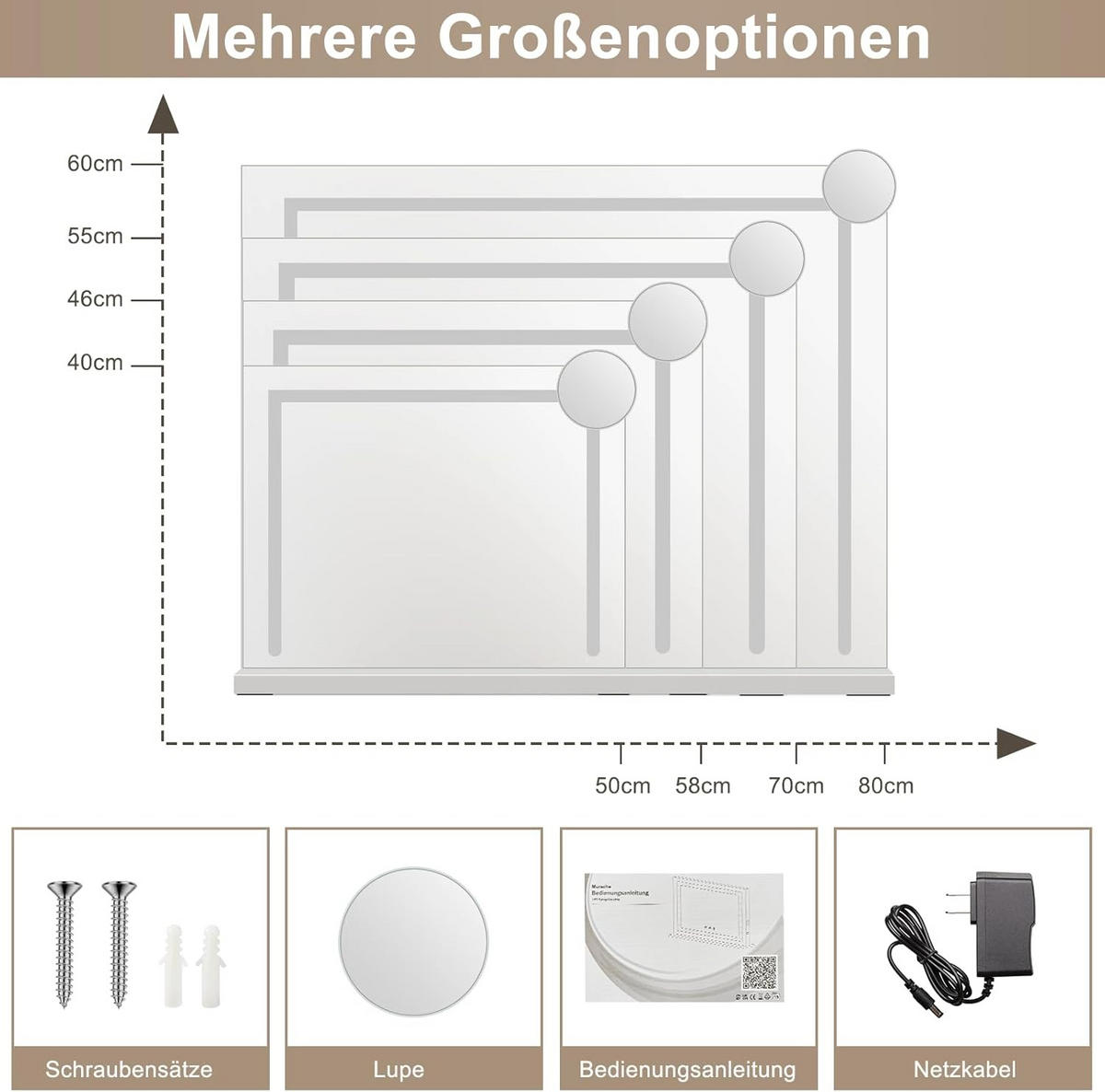 SCHMINKSPIEGEL Wyndeth 80/12/60 cm - Weiß, Glas/Metall (12/60/80cm) - ZMH