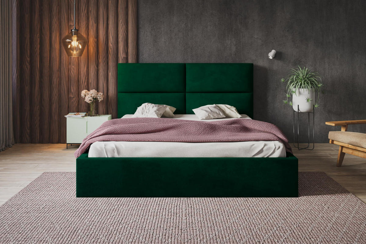 BETT 140x200 - Polsterbett mit Bettkasten und Holzrahmen - Modern Betten - Glatter Kronos-Stoff - Kollektion Lizbona, Grün - AlpiMeble - Grün, Holz/Kunststoff (140/200cm) - Alpi-Möbel